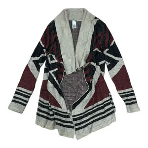 Charlotte Russe Burgundy Boho Print Open Cardigan XS